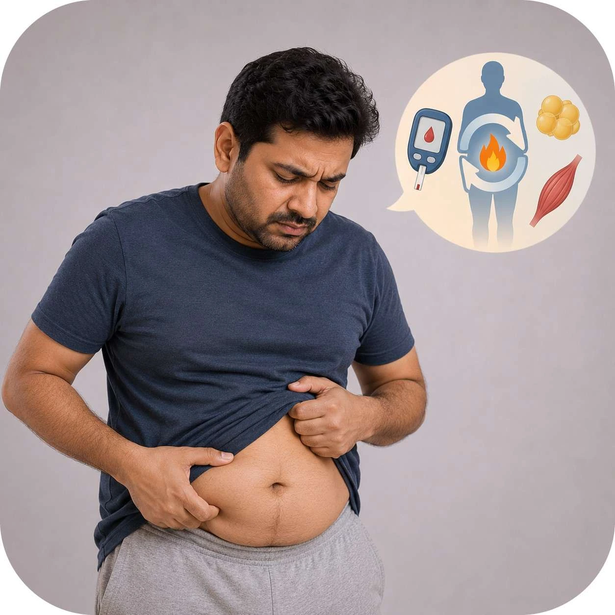 Man experiencing stomach pain with digestive health illustration