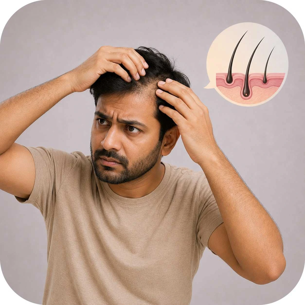 Man checking his hair and scalp for signs of hair loss