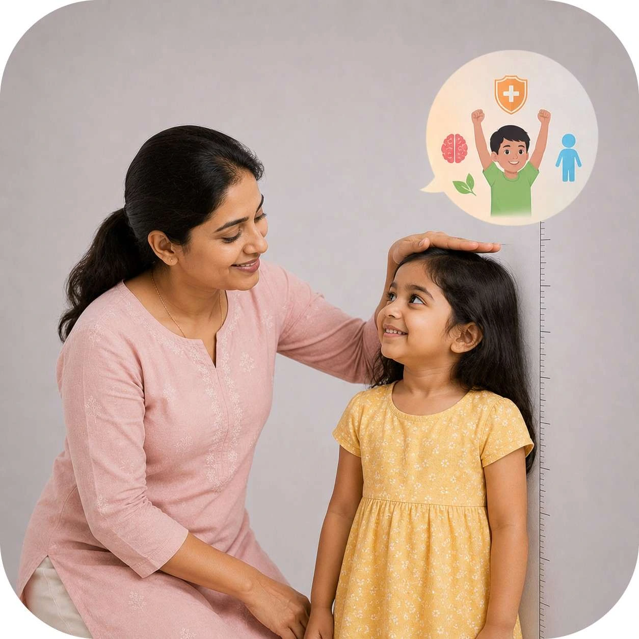 Mother checking her daughter’s growth and development for child care
